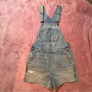 Old Navy Light Blue Distressed Denim Short Overalls size Small